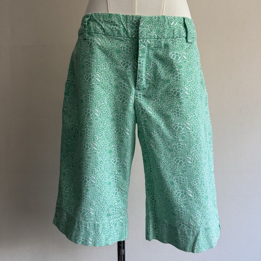 Vineyard Vines Womens 6 Green Turtle Bermuda AOP Shorts Chino Twill Summer